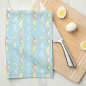 雲とカラフル虹のシームレス キッチンタオル (四つ折り)