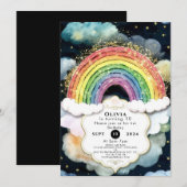 雲とカラーズレインボー誕生日 招待状 (正面/裏面)