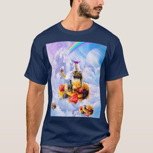 雲とワッフルにラクダに乗るハムスター Tシャツ (正面)