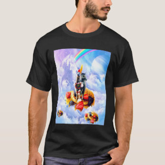 雲とワッフルの上のリャマに乗るネコ Tシャツ