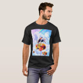 雲とワッフルの上の牛に乗る猫 Tシャツ (正面フル)