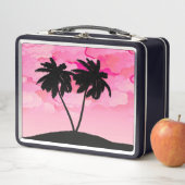 雲と夜明けピンクに対するヤシの木のシルエット メタルランチボックス (インサイチュ)