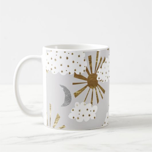 雲と太陽と月、パターミニマルン。 コーヒーマグカップ (左)