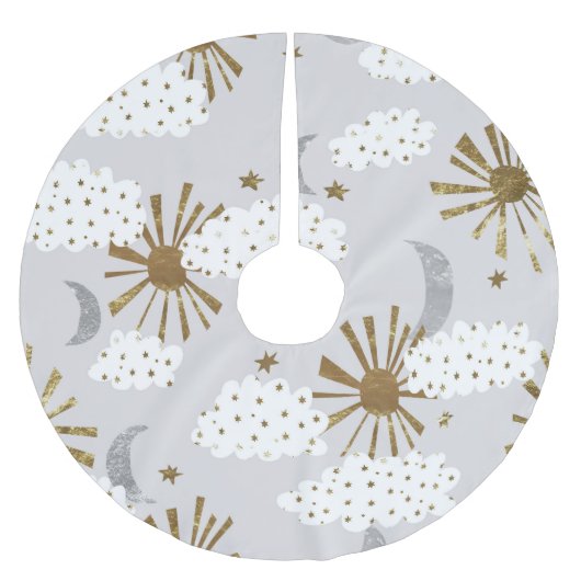 雲と太陽と月、パターミニマルン。 ブラッシュドポリエステルツリースカート (正面)