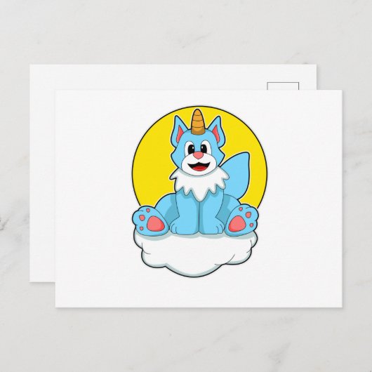 雲と太陽の上のユニコーンとしての猫 ポストカード (正面/裏面)