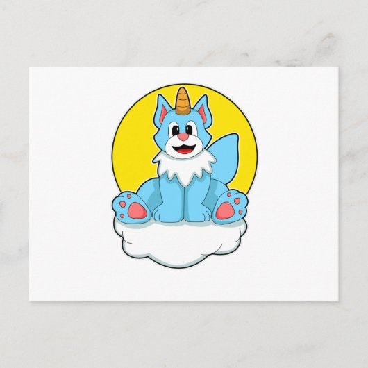 雲と太陽の上のユニコーンとしての猫 ポストカード (正面)