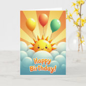 雲と太陽の誕生日カード カード (黄色い花)
