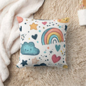 雲と星がかわいい虹の鳩パターン クッション (ブランケット)