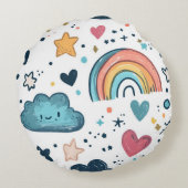 雲と星がかわいい虹の鳩パターン ラウンドクッション (裏面)