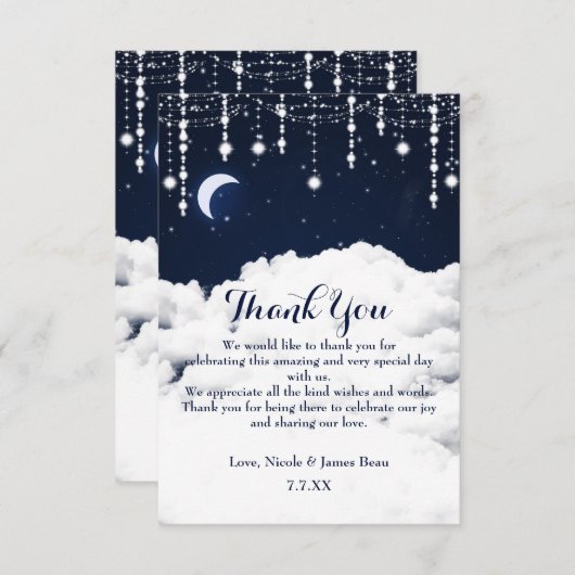 雲と星が輝く天の感謝カード サンキューカード (正面/裏面)