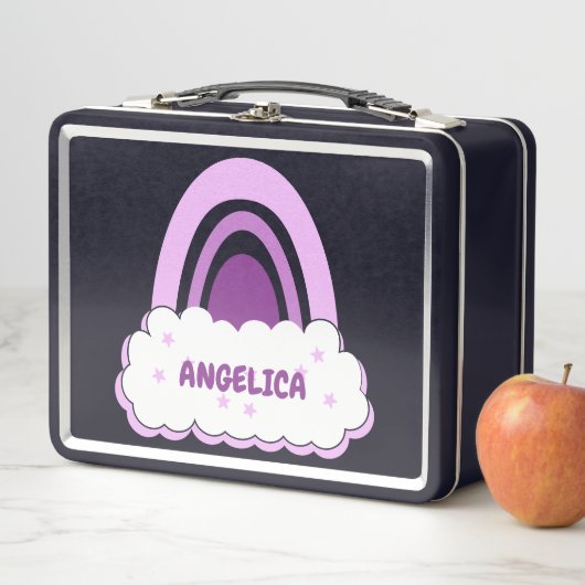 雲と星で囲まれたボーホレインボー金物ランチボックス メタルランチボックス (インサイチュ)