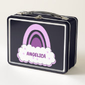 雲と星で囲まれたボーホレインボー金物ランチボックス メタルランチボックス (正面)