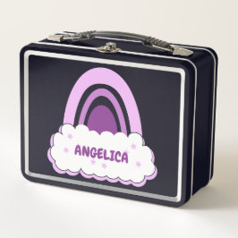 雲と星で囲まれたボーホレインボー金物ランチボックス メタルランチボックス