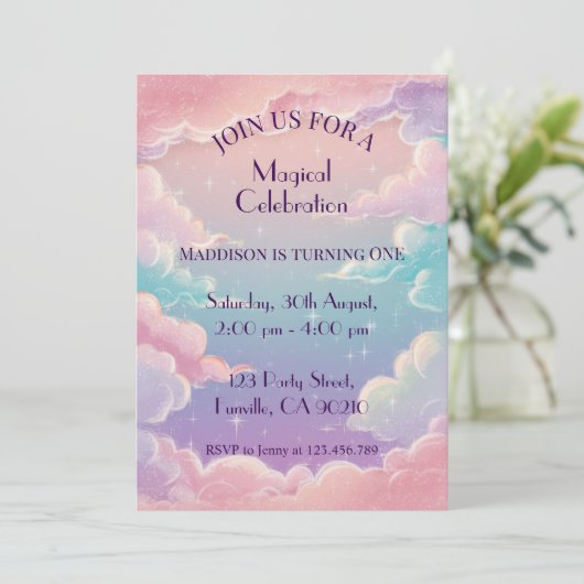 雲と星のカスタマイズ誕生日 招待状 (スタンド正面)