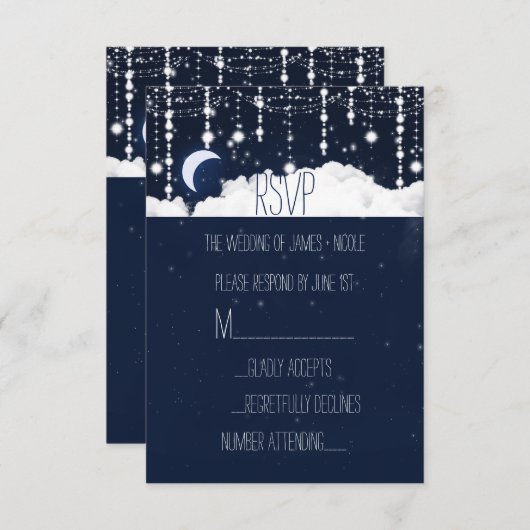 雲と星の輝く天空の結婚式RSVPカード 出欠カード (正面/裏面)
