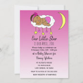 雲と月のかわいい赤ちゃんと女の子のベビーシャワー 招待状 (正面)