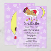 雲と月のかわいい赤ちゃんのお祝い 招待状 (正面/裏面)