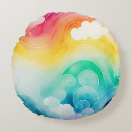 雲と水の色レインボーカラー装飾用クッション ラウンドクッション
