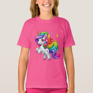 雲と虹のマークがかわいいレインボーユニコーン Tシャツ