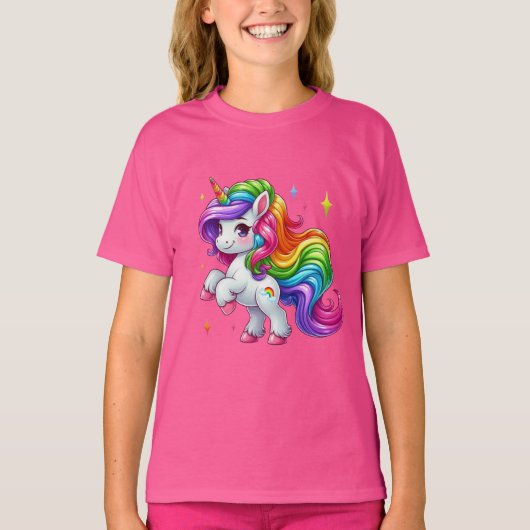 雲と虹のマークがかわいいレインボーユニコーン Tシャツ (正面)