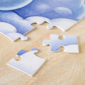 雲と虹の上にハートと可愛いユニコーン ジグソーパズル (側面)