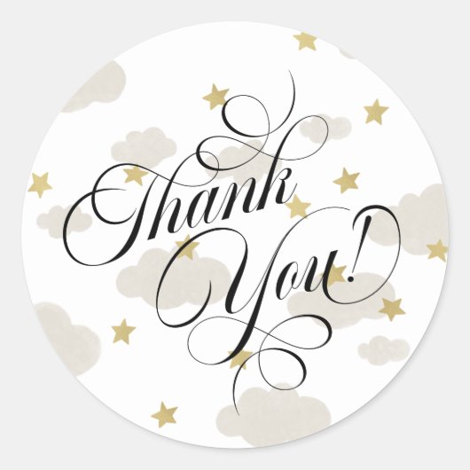 雲と金ゴールド星 |スクリプトをありがとう ラウンドシール (正面)