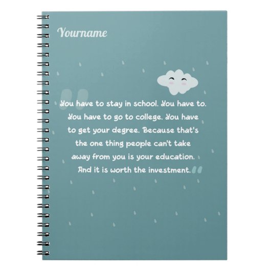 雲と雨粒が付いたかわいいカラー引用文 ノートブック (正面)