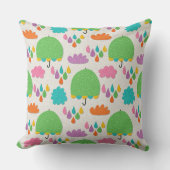 雲と雨粒が咲くグリーン傘 クッション (正面)