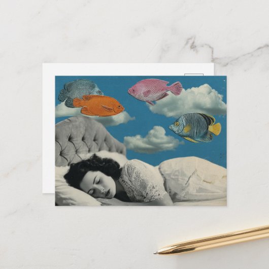 雲と魚の海で眠る女性 ポストカード (正面/裏面インサイチュ)