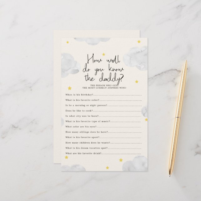 雲どのようにパパ赤ちゃんシャワーゲームを知っている (正面/裏面インサイチュ)