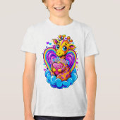 雲にハートの枕を隠すかわいいキリン トライブレンドTシャツ (正面)