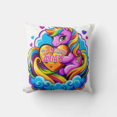 雲にハートの枕を隠すかわいいユニコーン クッション (正面)