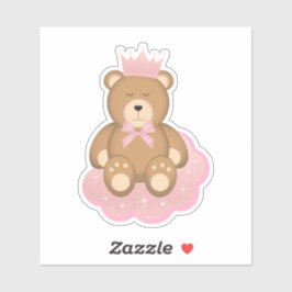 雲にピンクの冠をかぶったかわいい眠いクマ シール