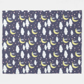 雲にピンクの星々が集まる、かわいいウサギの物語 フリースブランケット (正面(横))