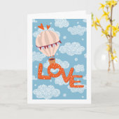 雲に包まれた熱気球が大好き カード (黄色い花)