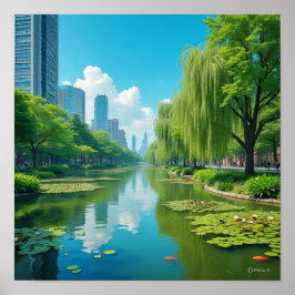 雲に包まれた穏やかな青空 ポスター