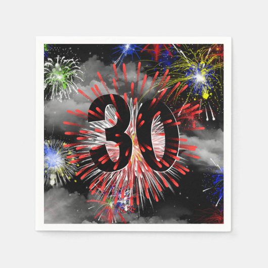 雲に包まれた30回目の誕生日の花火 スタンダードカクテルナプキン (正面)