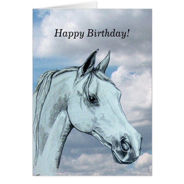 雲に対する灰色のアラブ馬 (正面)