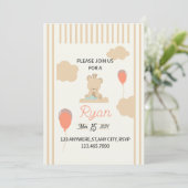 雲に座るかわいいテディベア 招待状 (スタンド正面)