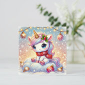 雲に座るユニコーンとクリスマスオーナメント シーズンカード (スタンド正面)