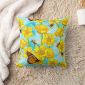 雲に浮かぶバターカップ、ハチ、蝶 クッション (ブランケット)