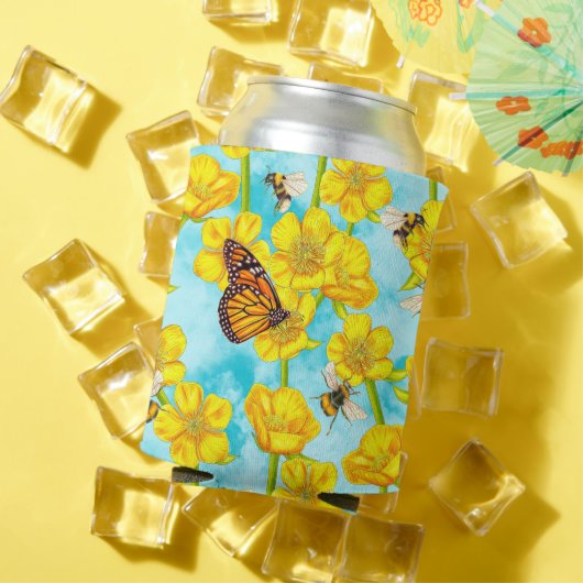 雲に浮かぶバターカップ、ハチ、蝶 缶クーラー (インサイチュ 夏)
