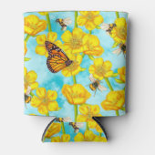 雲に浮かぶバターカップ、ハチ、蝶 缶クーラー (正面)