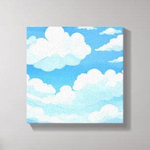 雲に満ちた空   水彩画の青空の絵 キャンバスプリント