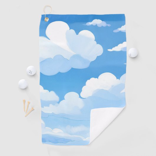 雲に満ちた空 | 水彩画の青空の絵 ゴルフタオル (インサイチュ)