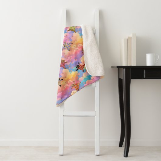 雲に肉球の跡を残すお洒落な猫たち シェルパブランケット (インサイチュ)