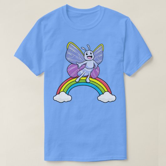 雲に覆われた虹の上の蝶 Tシャツ (デザイン正面)