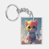 雲に隠れたかわいい虹の子猫 キーホルダー (正面左)