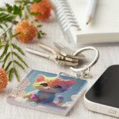 雲に隠れたかわいい虹の子猫 キーホルダー (正面右)