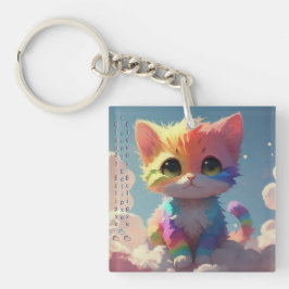 雲に隠れたかわいい虹の子猫 キーホルダー